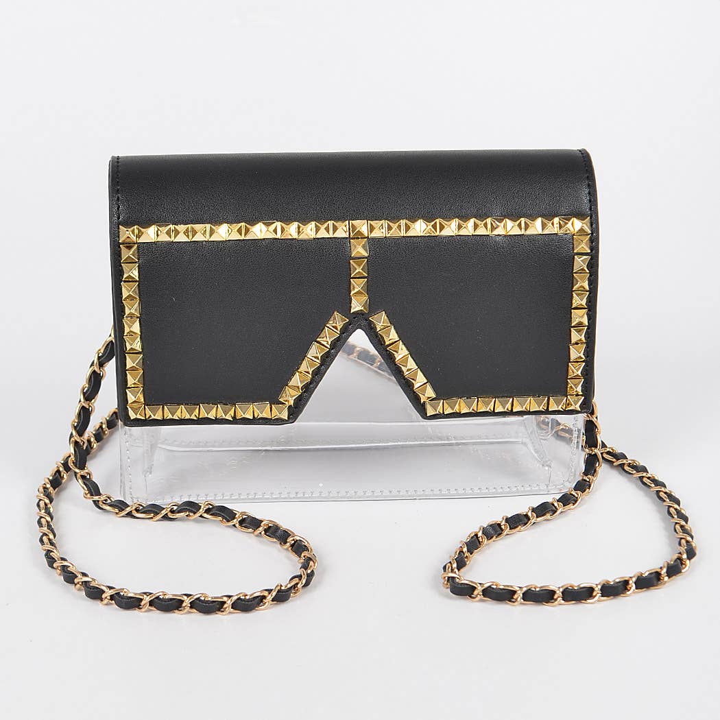 Square Rhinestone Glasses Clear Clutch