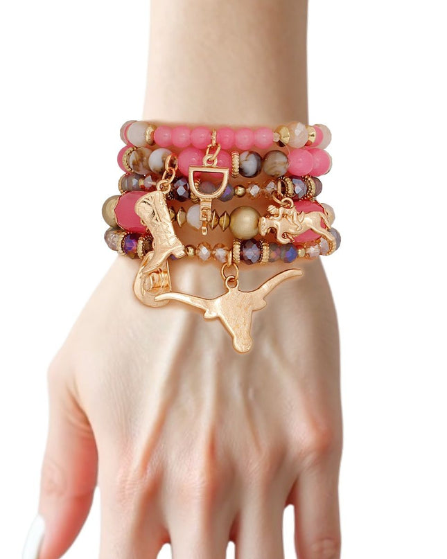 Bead Pink 5 Pcs Western Cowgirl Charm Bracelets