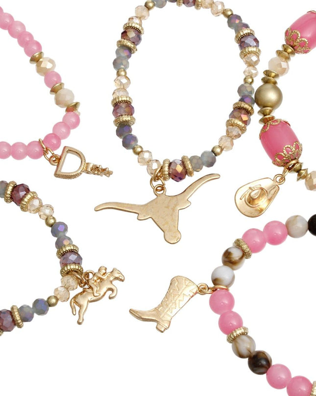 Bead Pink 5 Pcs Western Cowgirl Charm Bracelets