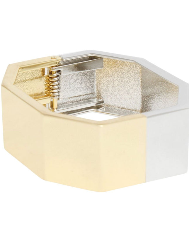 Cuff Mixed Metal Geometric Bent Hinge Bracelet