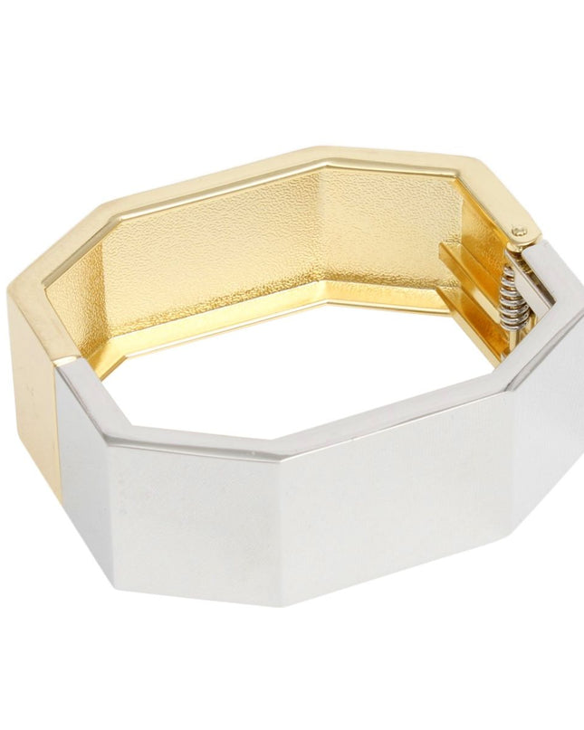 Cuff Mixed Metal Geometric Bent Hinge Bracelet