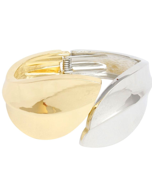 Cuff Mixed Metal Leaf Hinge Bracelet for Women