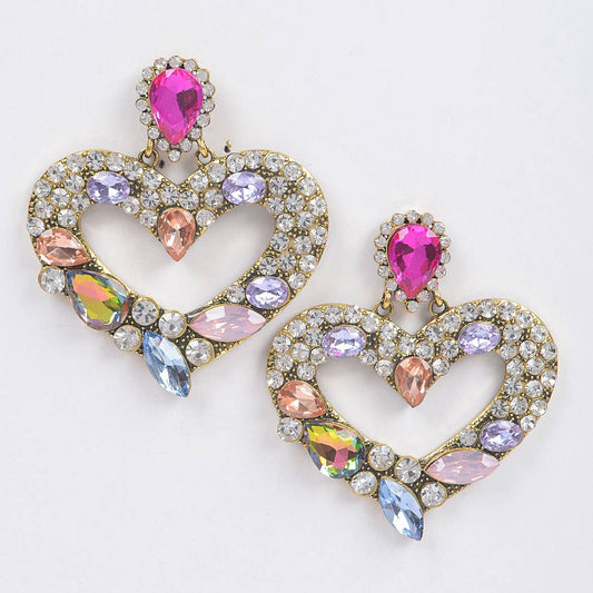 Single Heart Bejeweled Earrings