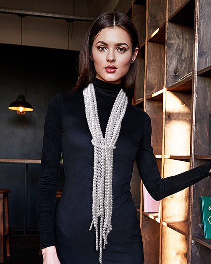 Cream Pearl Scarf Necklace Set