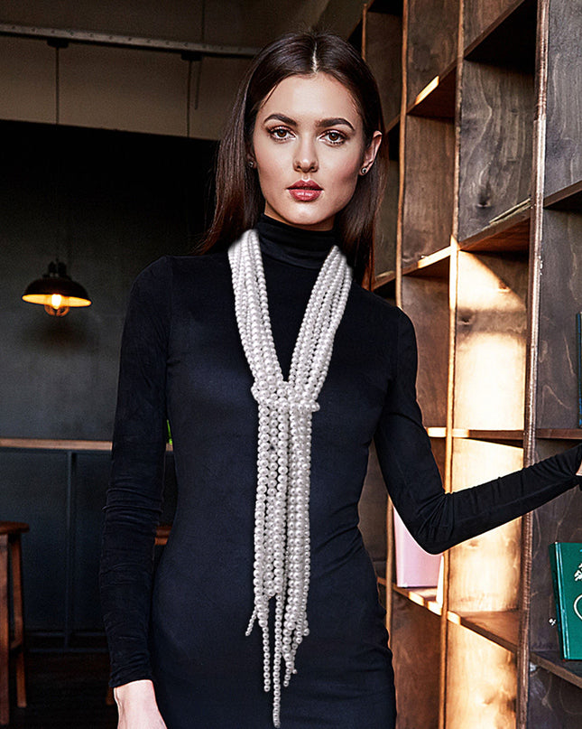 Cream Pearl Scarf Necklace Set