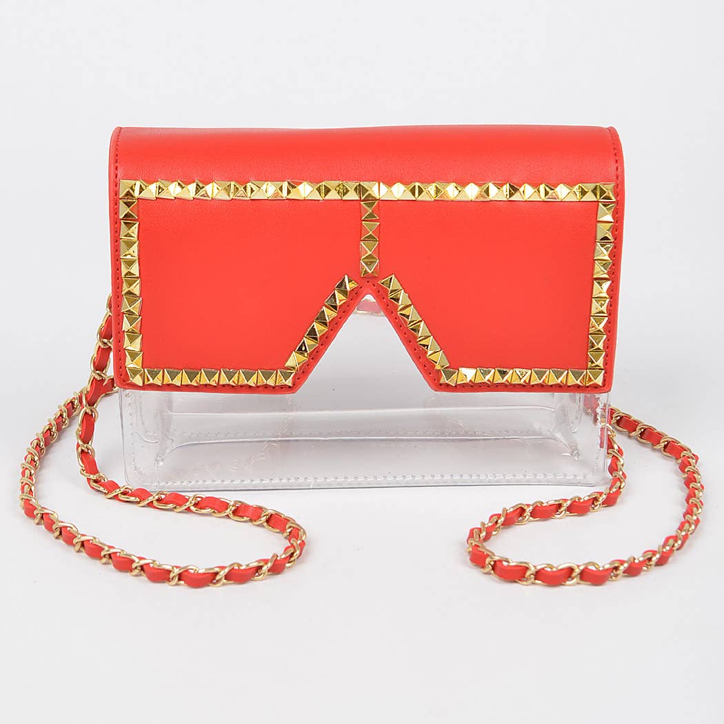 Square Rhinestone Glasses Clear Clutch