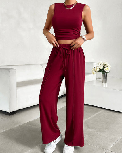 Mock Neck Sleeveless Top and Drawstring Pants Set