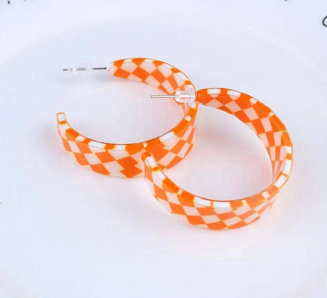 Orange and White Checkered Earrings