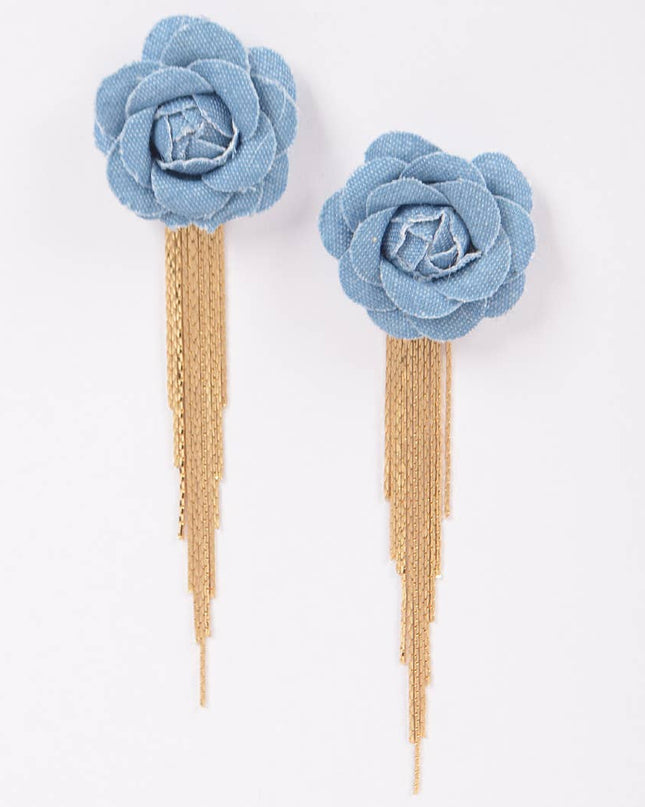 Denim Flower Fringe Earring
