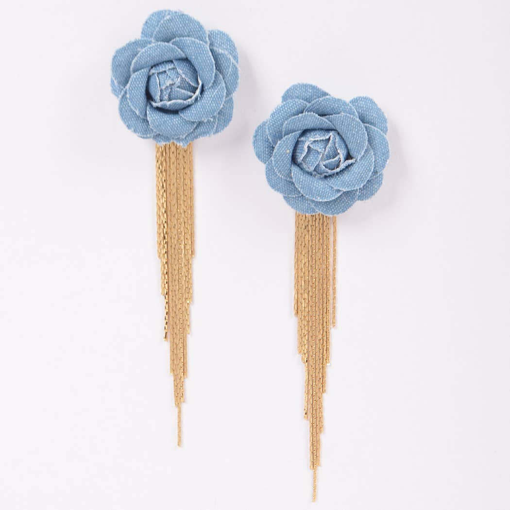Denim Flower Fringe Earring