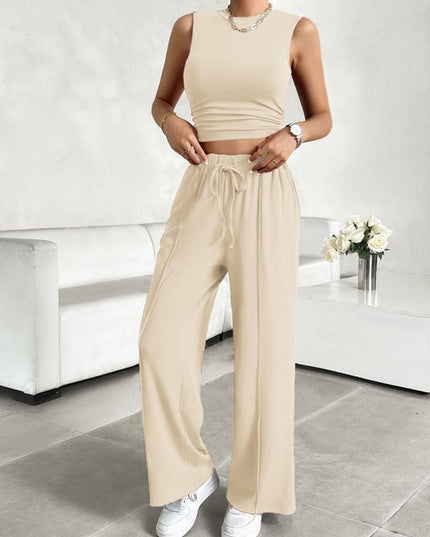 Mock Neck Sleeveless Top and Drawstring Pants Set