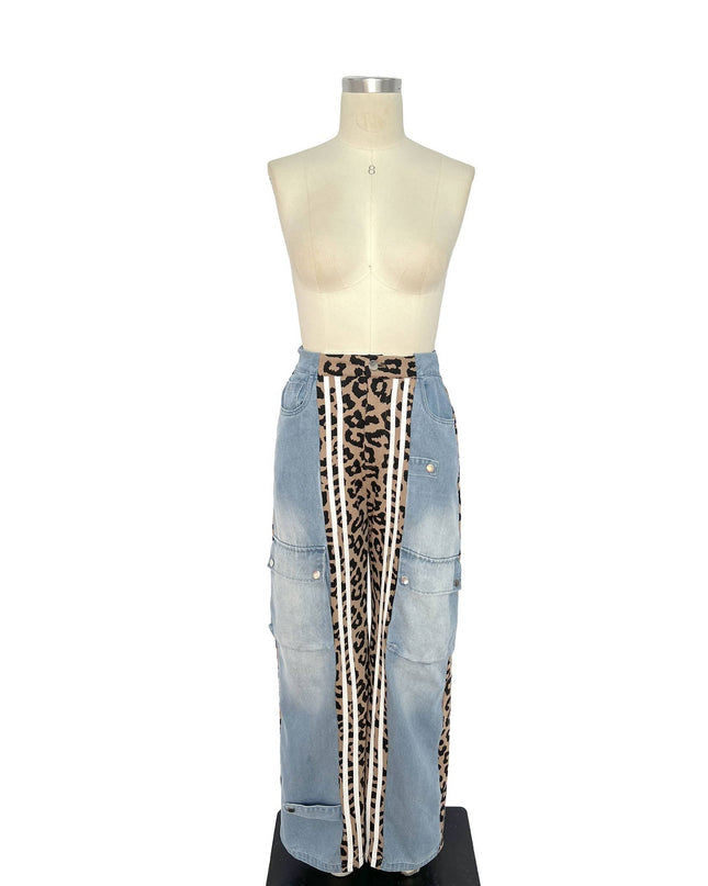 Leopard Contrast Cargo Pants