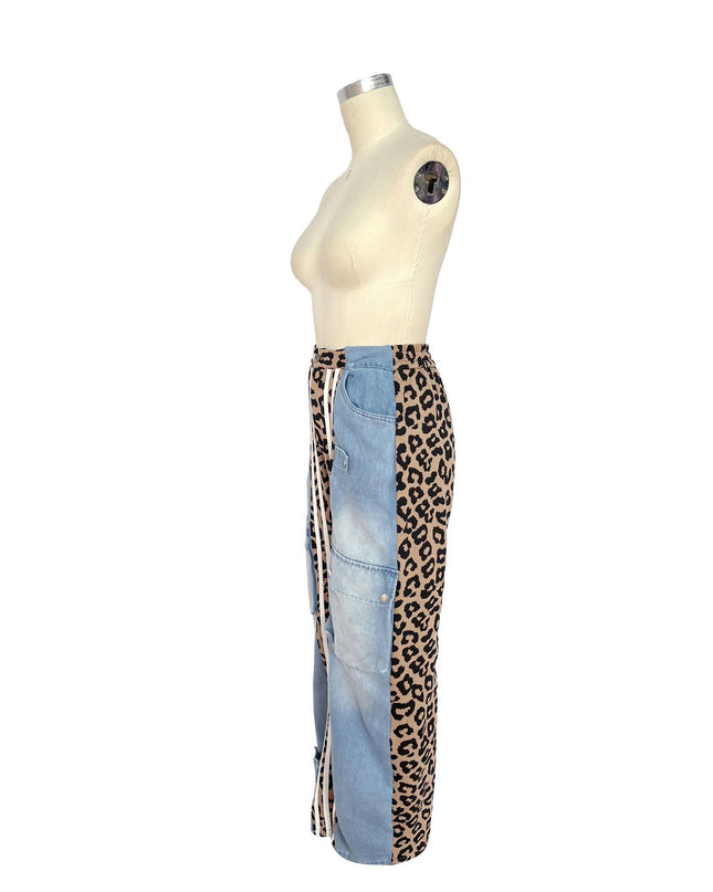 Leopard Contrast Cargo Pants