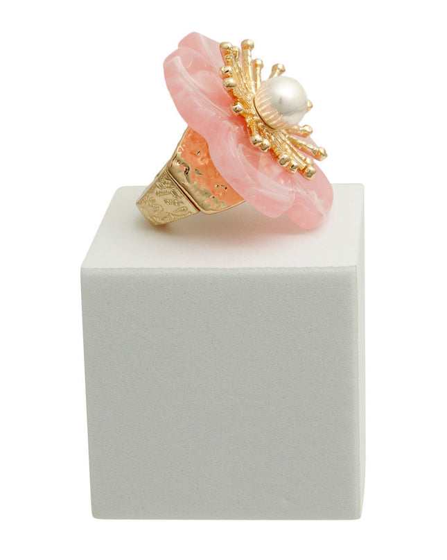 Marbled Pink Flower Gold Ring