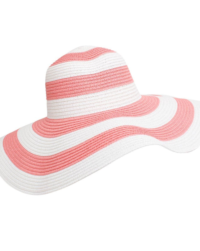 Straw Hat Vogue Pink White Striped Wide Brim Hat