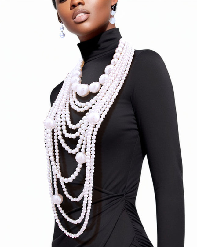 White Long White Pearl Necklace Set