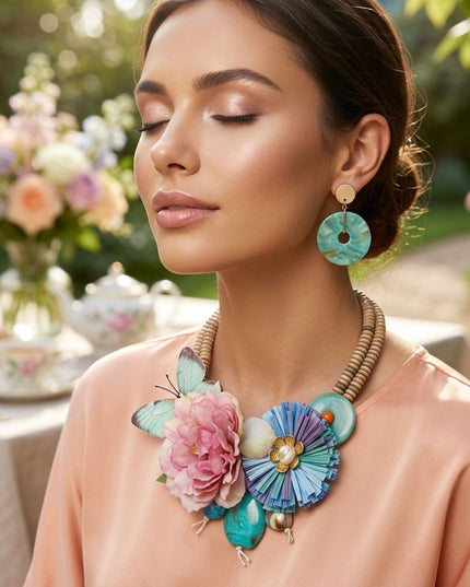 Seaside Hues Butterfly Garden Bead Bib Necklace