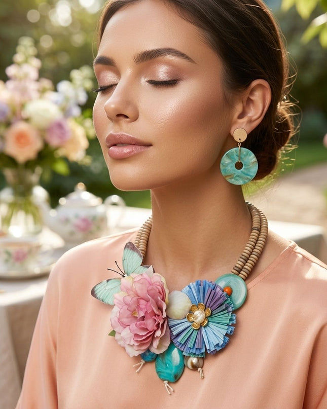 Seaside Hues Butterfly Garden Bead Bib Necklace