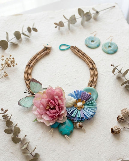 Seaside Hues Butterfly Garden Bead Bib Necklace