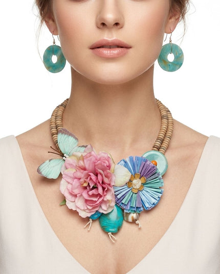 Seaside Hues Butterfly Garden Bead Bib Necklace