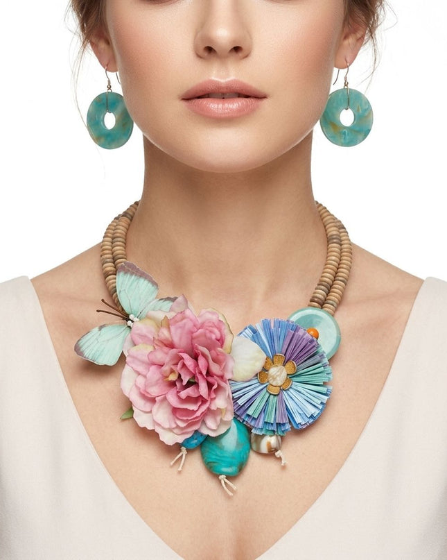 Seaside Hues Butterfly Garden Bead Bib Necklace