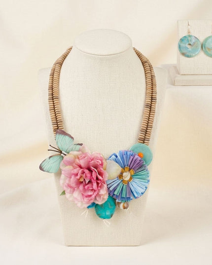 Seaside Hues Butterfly Garden Bead Bib Necklace
