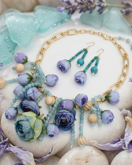 Turquoise Floral Garden Fringe Statement Necklace
