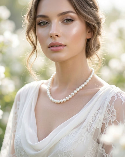 8mm White Glass Pearl with Hand Knot Necklace