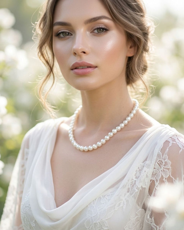 8mm White Glass Pearl with Hand Knot Necklace