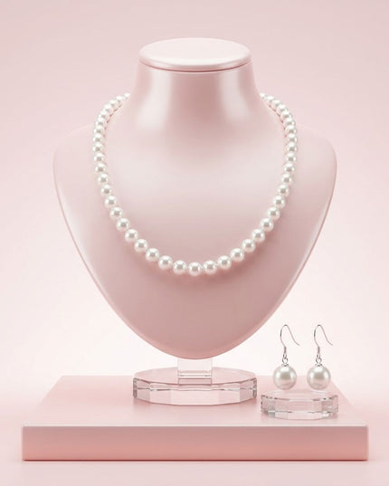 8mm White Glass Pearl with Hand Knot Necklace