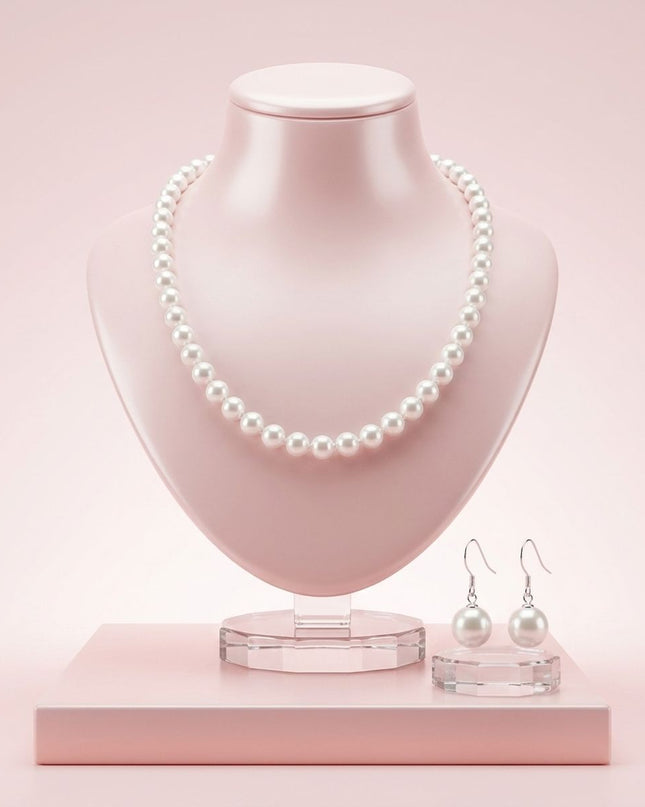 8mm White Glass Pearl with Hand Knot Necklace