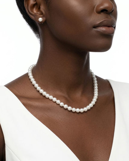 8mm White Glass Pearl with Hand Knot Necklace