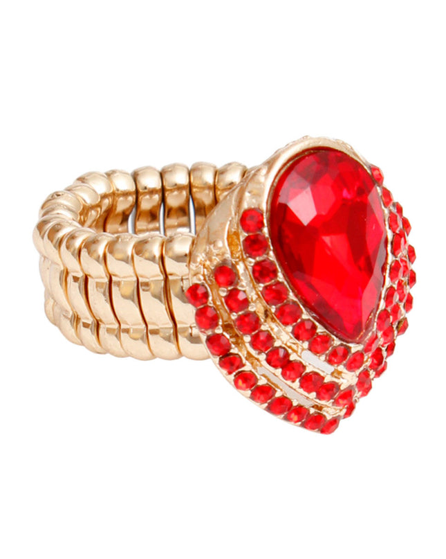Cocktail Ring Red Teardrop Pave Stone for Women