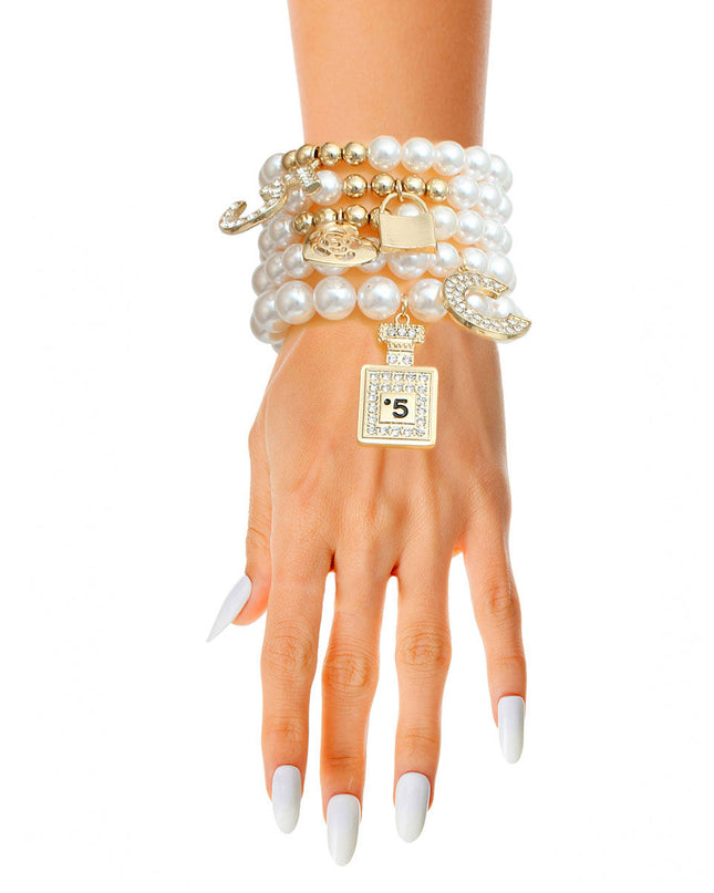 White Pearl Gold Boutique Charm Bracelets