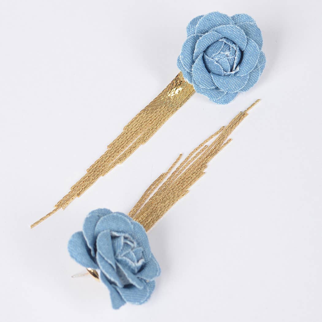 Denim Flower Fringe Earring