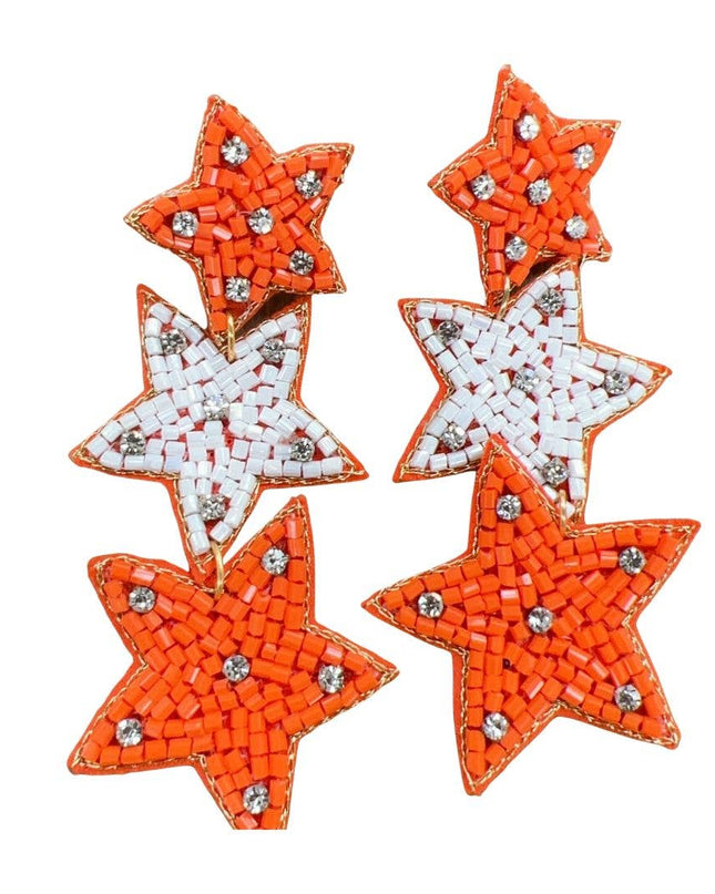 White/Orange Star Earrings