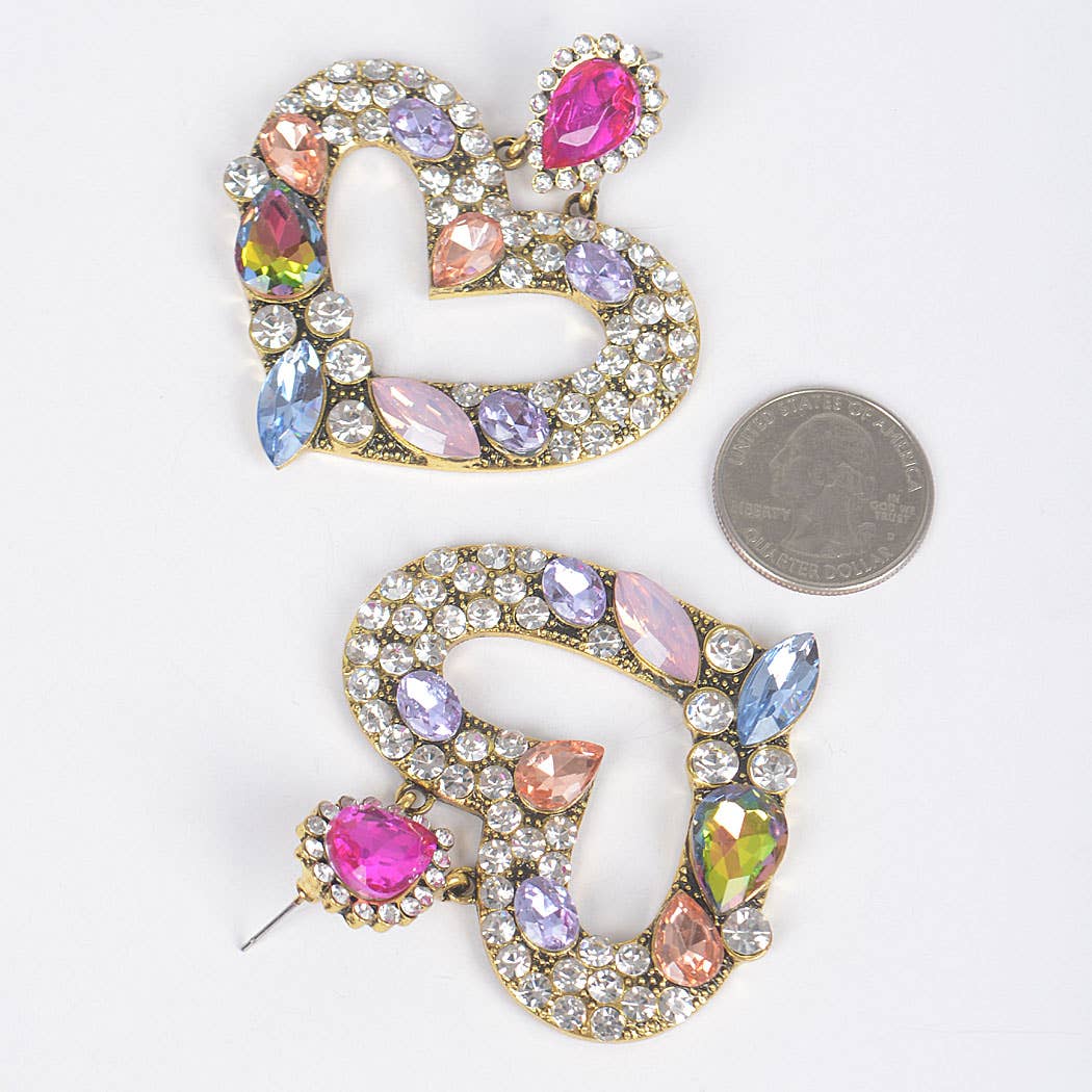 Single Heart Bejeweled Earrings
