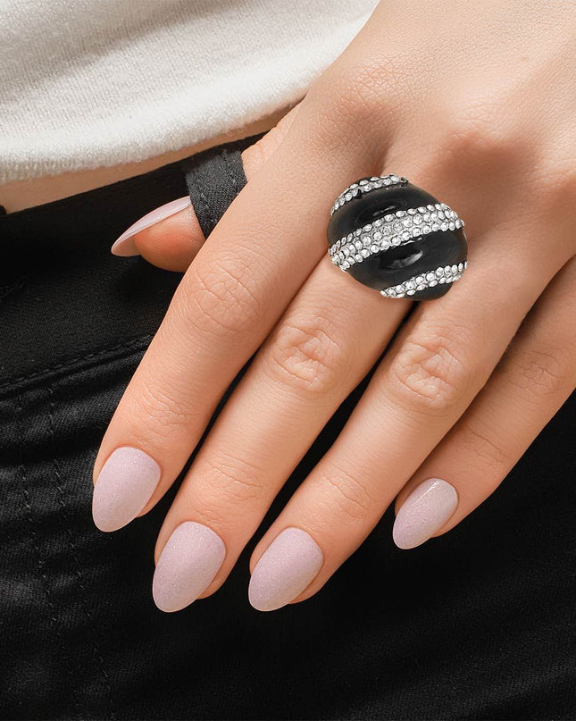 Black and Silver Dome Cocktail Ring