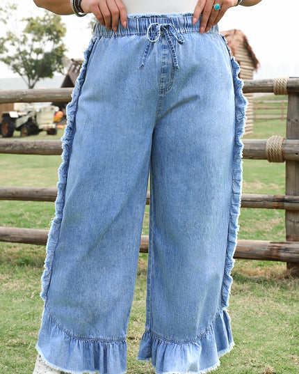 Ruffled Trim Ankle Length Jeans