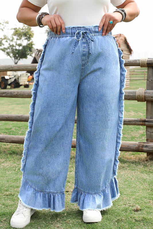 Ruffled Trim Ankle Length Jeans