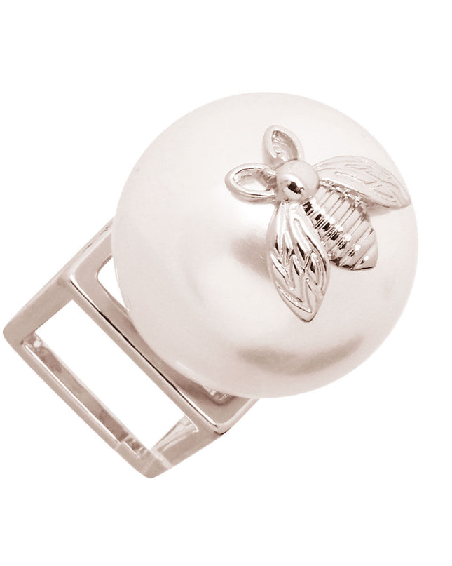 Silver Bee Accented Pearl Ring