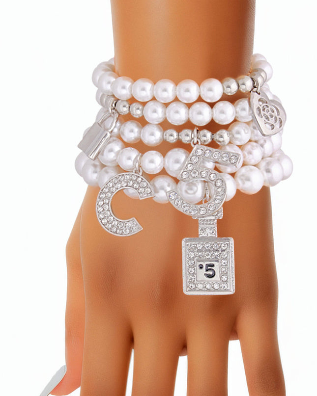 White Pearl Silver No. 5 Boutique Bracelets