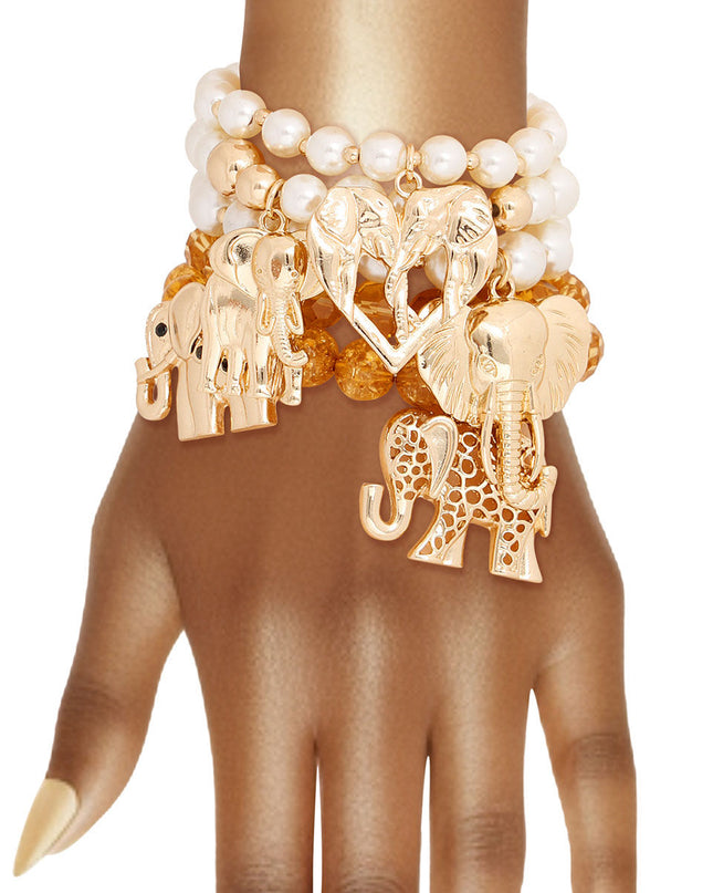 Mixed Gold Bead Elephant Bracelets