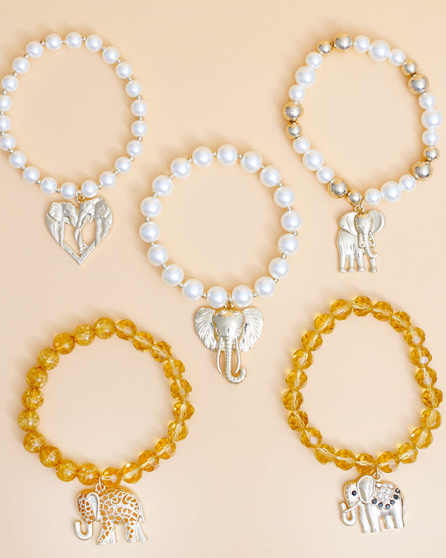 Mixed Gold Bead Elephant Bracelets