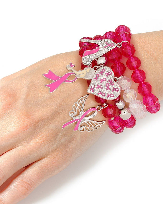 Breast Cancer Pink Glass Bead Angel 4 Pc Bracelets