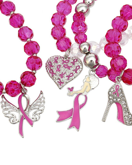 Breast Cancer Pink Glass Bead Angel 4 Pc Bracelets