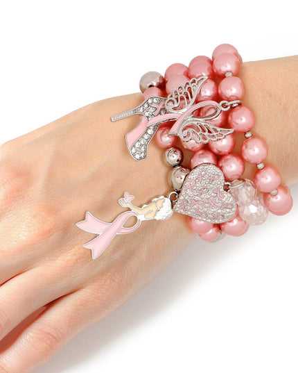 Breast Cancer Light Pink Pearl Angel 4 Pc Bracelets