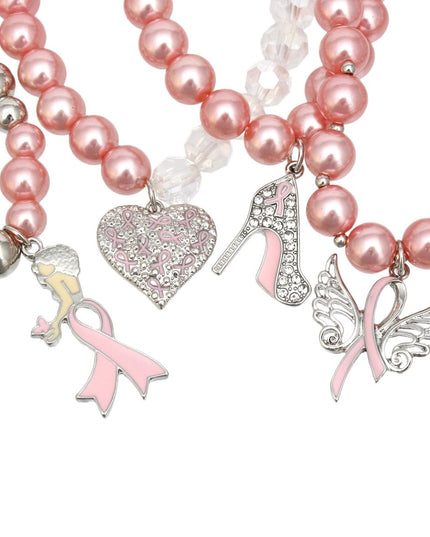 Breast Cancer Light Pink Pearl Angel 4 Pc Bracelets