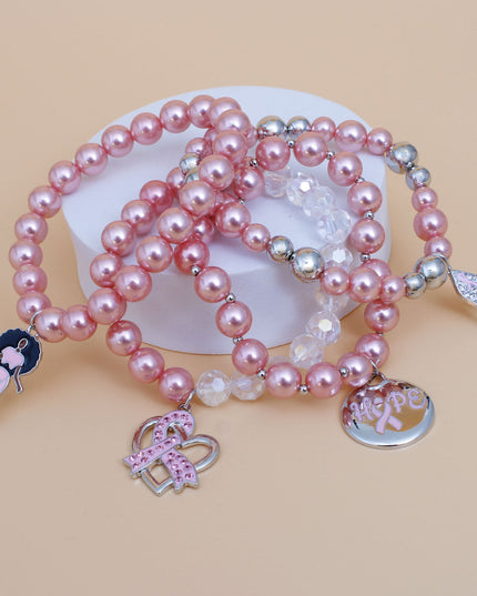 Breast Cancer Light Pink Pearl Hope 4 Pc Bracelets