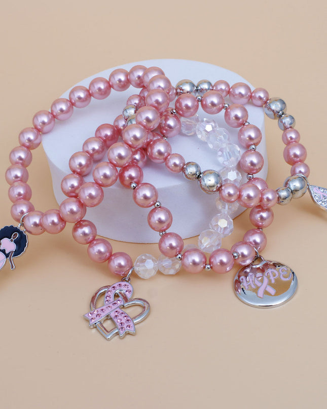 Breast Cancer Light Pink Pearl Hope 4 Pc Bracelets